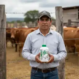 Productor en finca con resultados visibles de COMBAT®