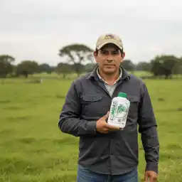Ganadero feliz con COMBAT® Insecticida en su finca